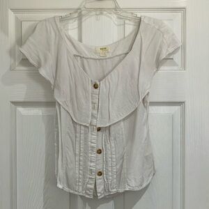Anthropologie Maeve White Button-Down Women's Top with Flutter sleeves